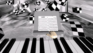 Music note unfolding on stand