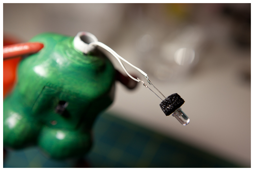 LED connected and soldered into neck